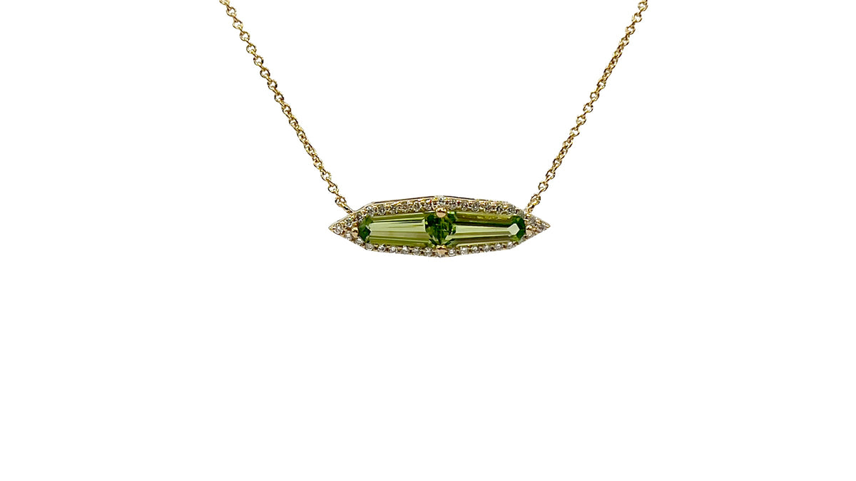 14K Yellow Gold 1.14cttw Peridot and 0.18cttw Diamond Necklace - 18 Inches