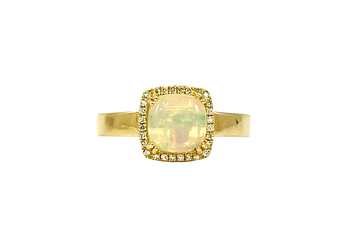14K Yellow Gold 0.91cttw Opal and 0.09cttw Diamond Halo Ring, Size 6.5