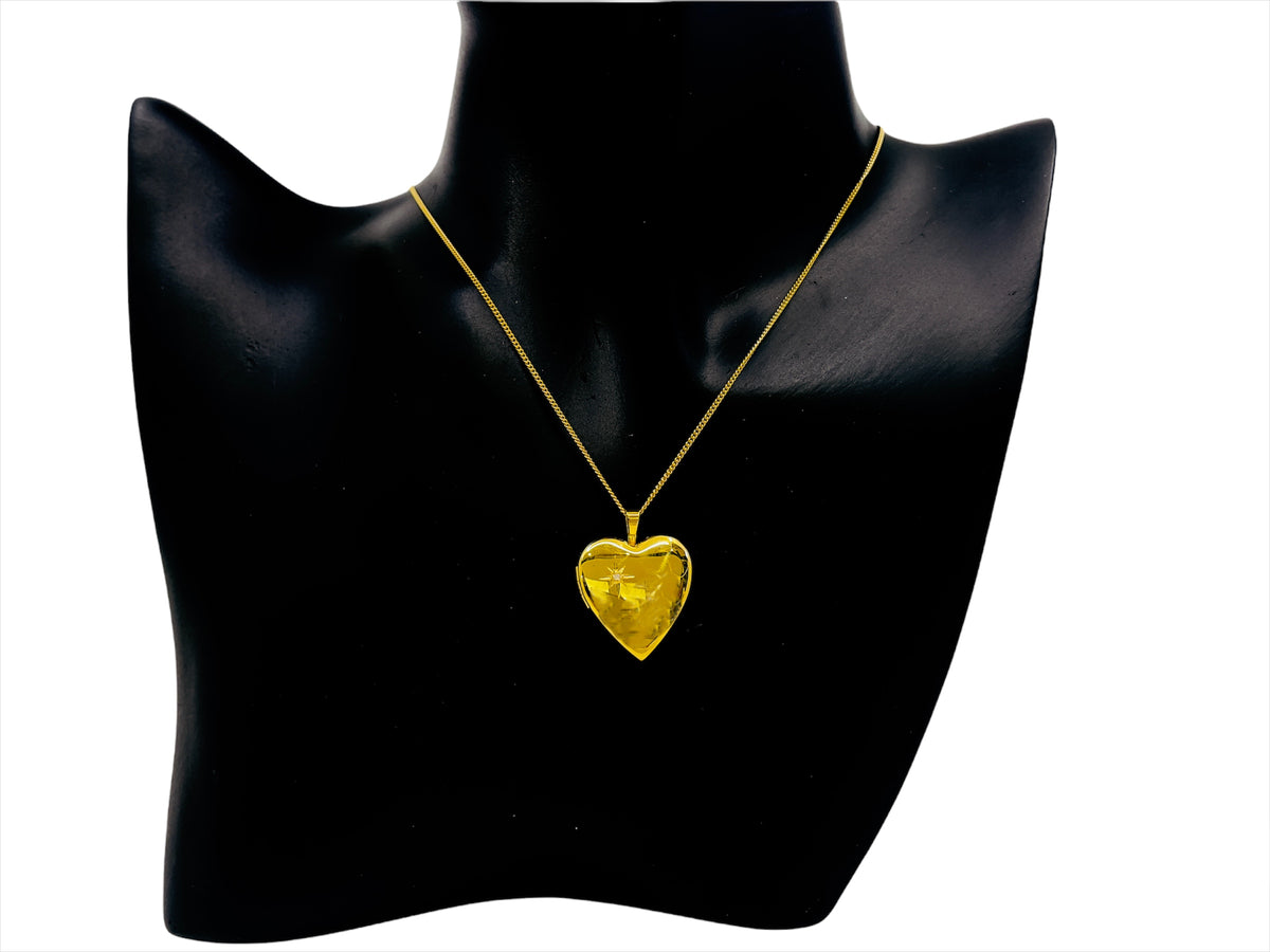 Gold Plated on 925 Sterling Silver Heart Shaped Locket with Cubic Zirconia set in Starbust Design - 20mm x 19mm