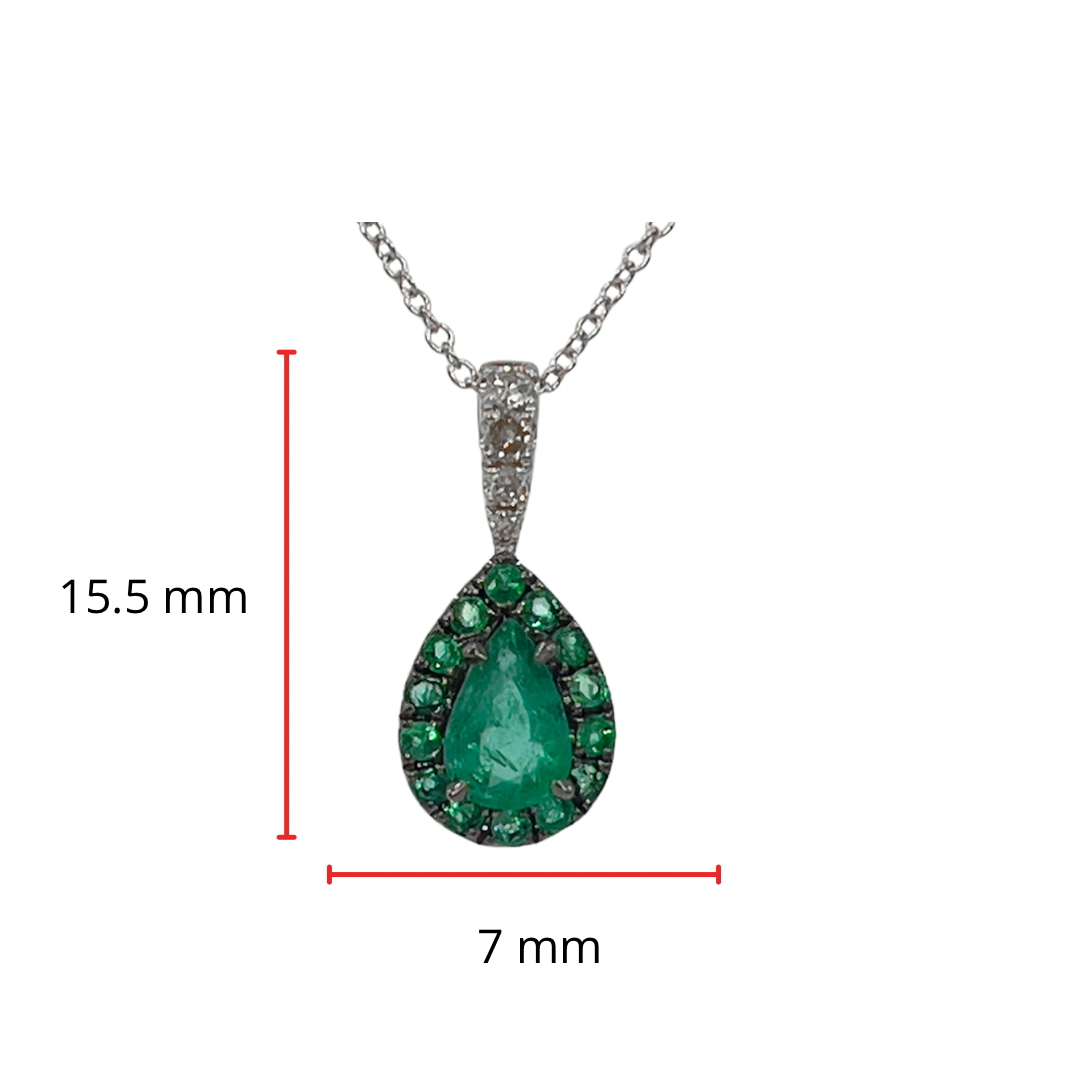 10K White Gold 0.47cttw Pear Cut Emerald and 0.055cttw Diamond Pendant, 18&quot;