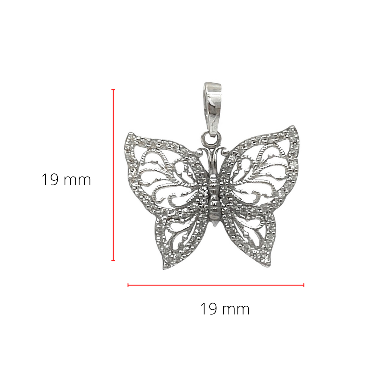 10K White Gold Butterfly Cubic Zirconia Charm - 19mm x 19mm