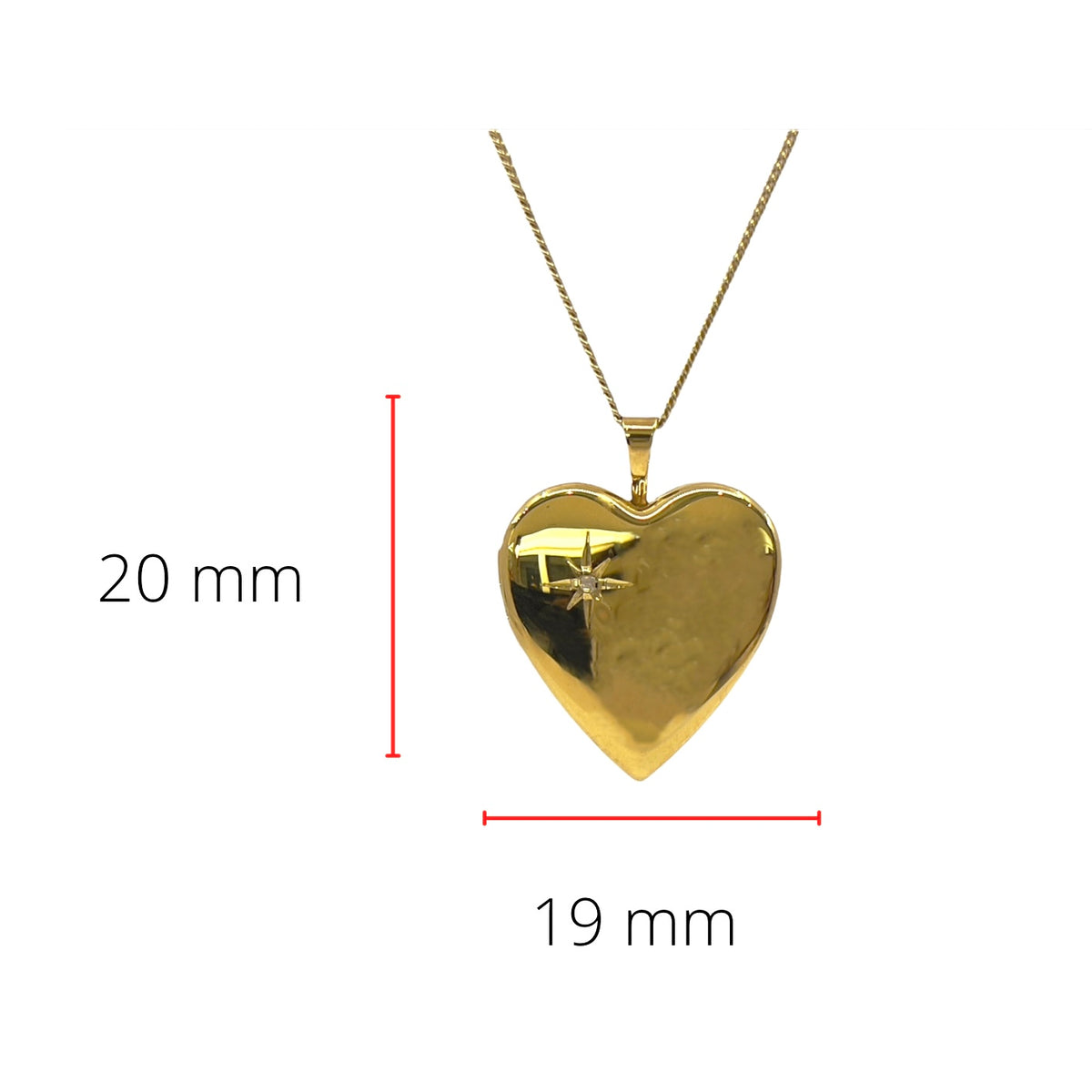 Gold Plated on 925 Sterling Silver Heart Shaped Locket with Cubic Zirconia set in Starbust Design - 20mm x 19mm