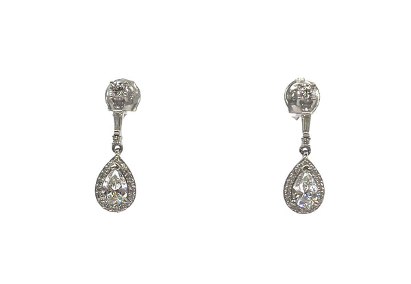 925 Sterling Silver 4mm x 6.5mm Pear Shaped Cubic Zirconia Drop Studs - 20mm x 6.5mm