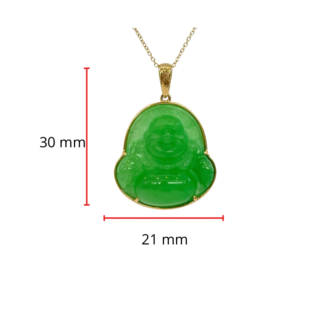 10K Yellow Gold 20mm Dyed Green Jade Buddha Pendant - 18&quot;