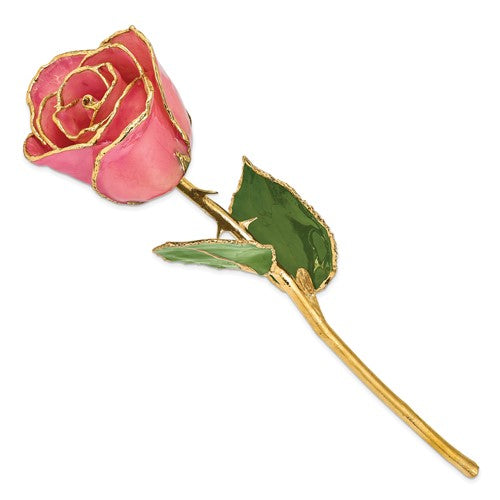 24K Lacquer Dipped Gold Trimmed Pink Real Rose