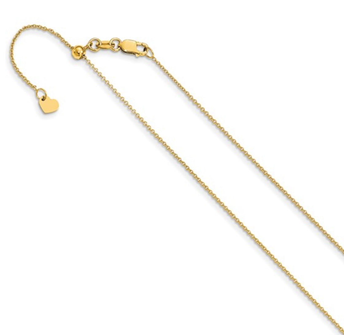 Adjustable 14K Gold Round Cable Chain 16&quot; - 22&quot; - 1.1mm