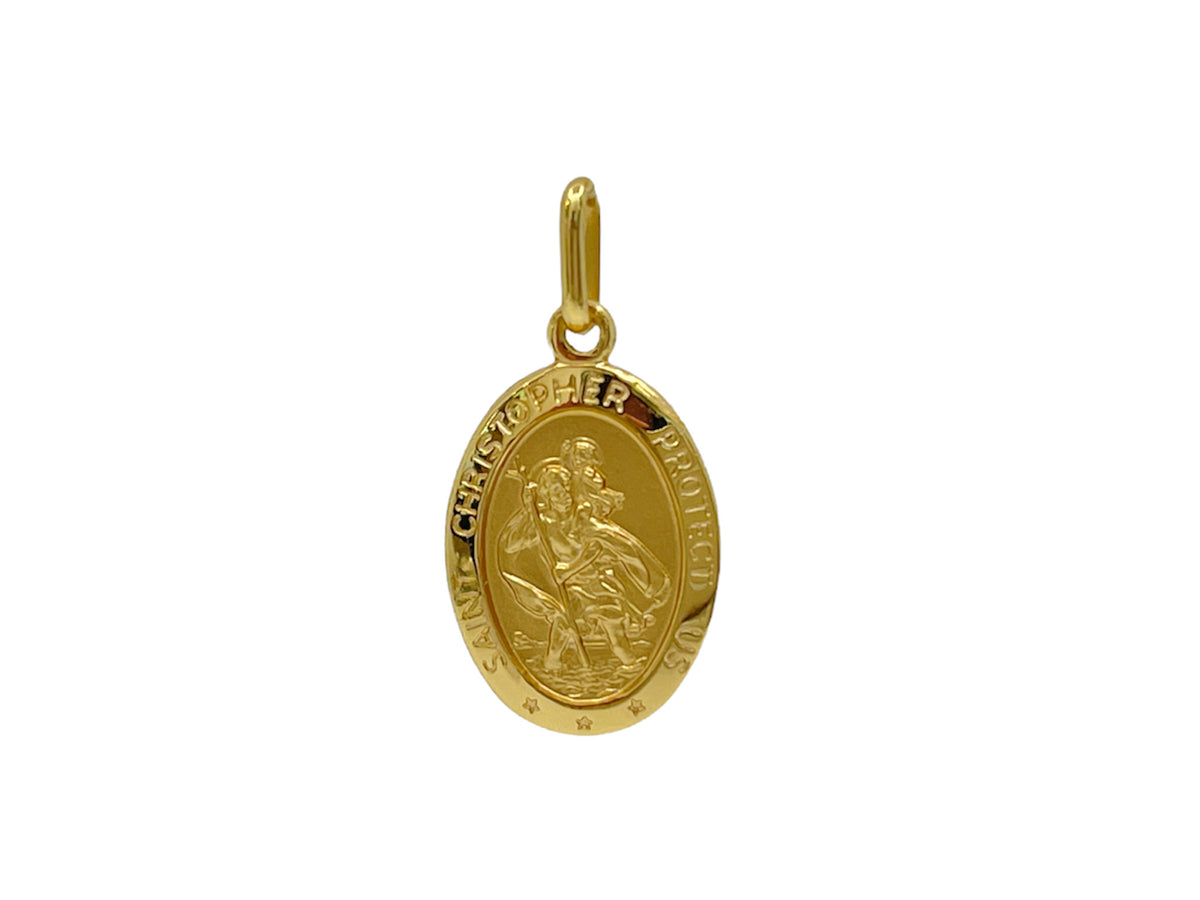 10K Yellow Gold Oval St. Christopher&#39;s 3D Charm -  19X12mm