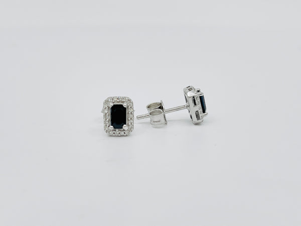 10K Gold Genuine Sapphire & Diamond Earrings