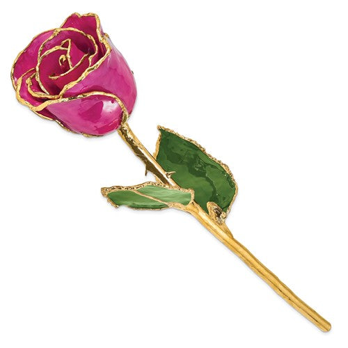 24K Lacquer Dipped Gold Trimmed Fuchsia Real Rose