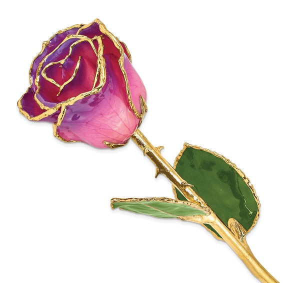 24K Lacquer Dipped Gold Trimmed Pink Amethyst Real Rose