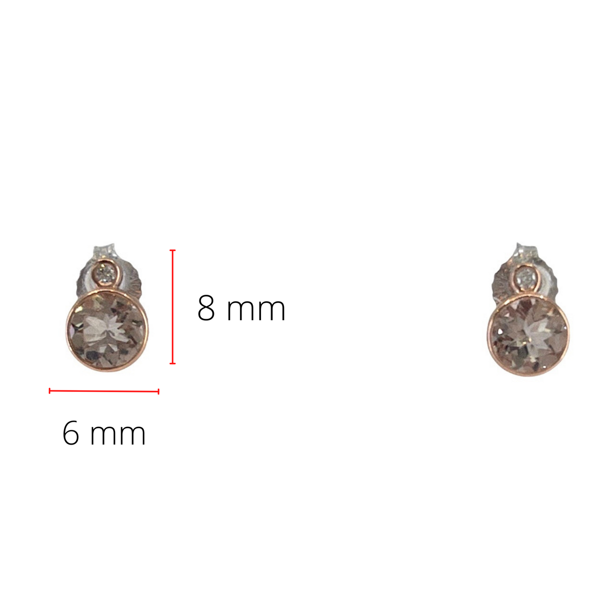 10K Two Tone Rose and White Gold 5mm Morganite and 0.02cttw Diamond Stud Earrings.