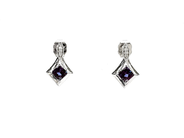 10K White Gold Created Alexandrite and 0.026cttw Diamond Earrings