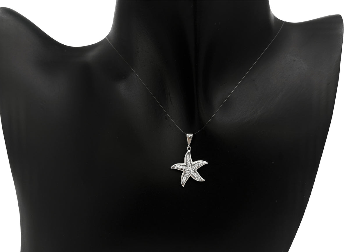 10K White Gold Starfish with Cubic Zirconia Charm - 23mm x 17mm