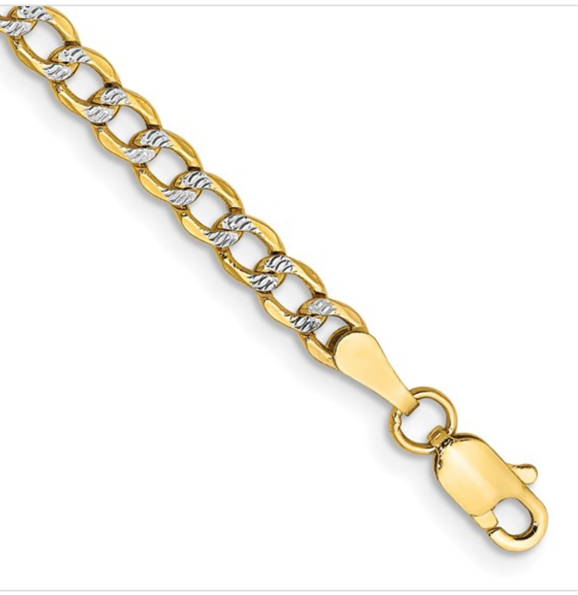14K Yellow Gold and Rhodium Plated Pave Curb Chain - 3.4mm