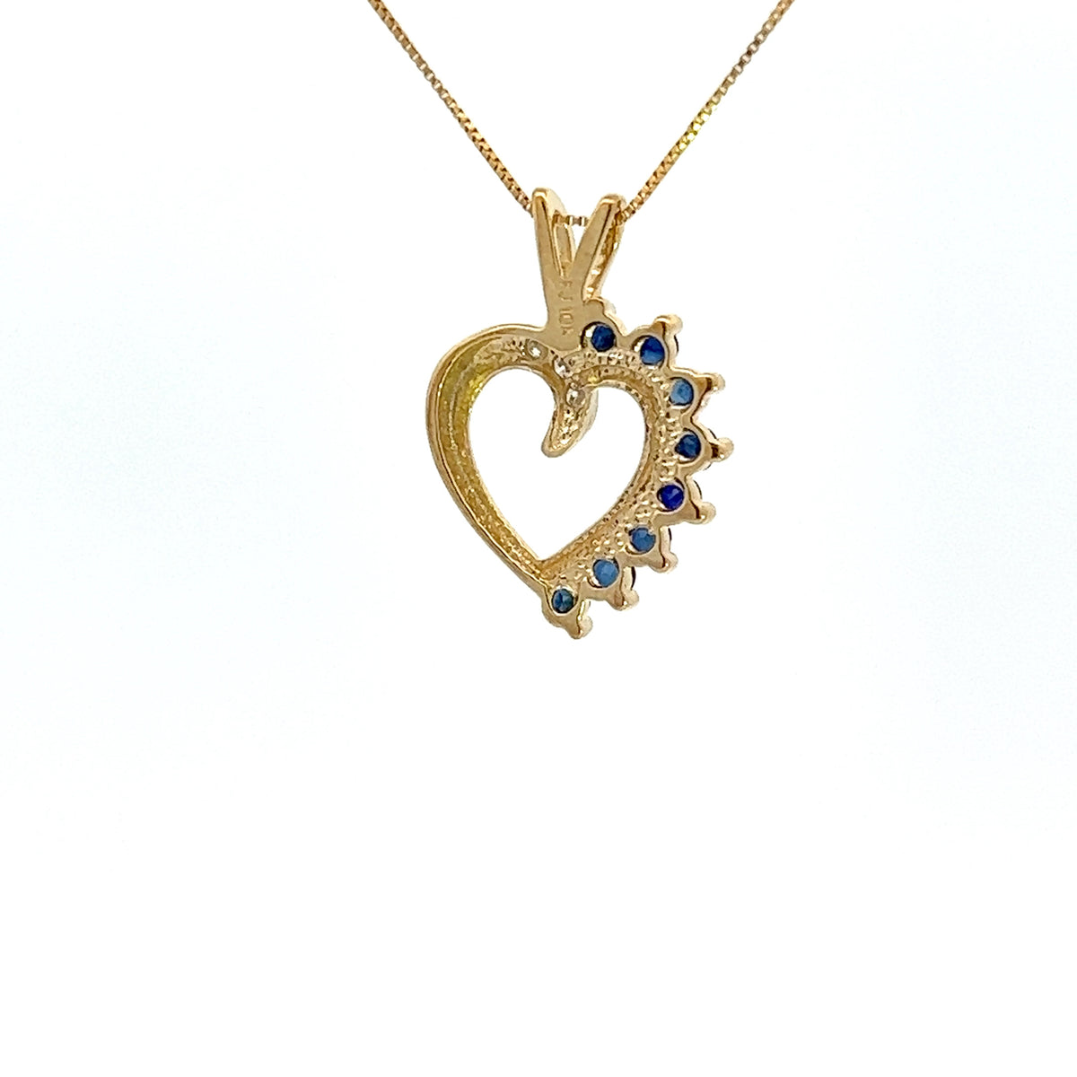 10K Yellow Gold 0.03 cttw Diamond and Sapphire Heart Pendant, 18&quot;