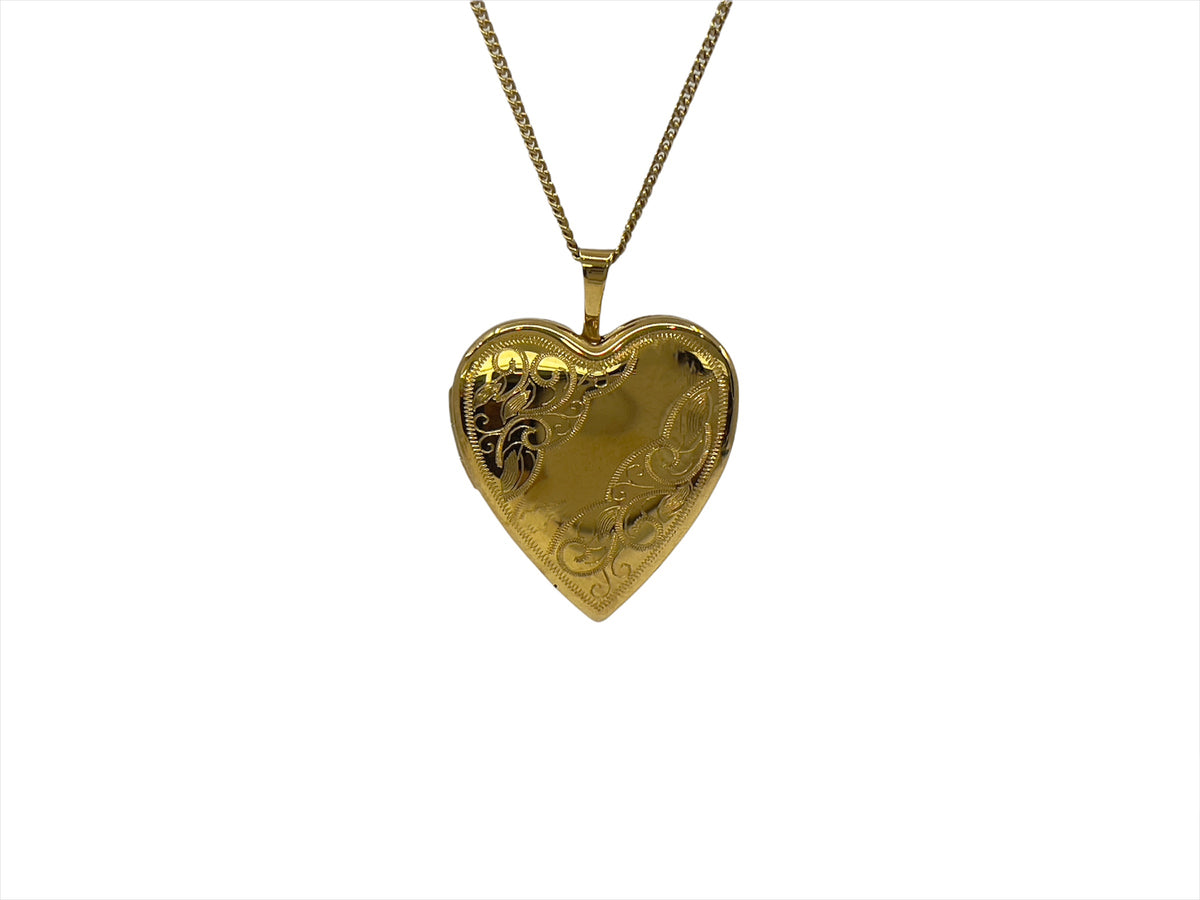 Gold Plated on 925 Sterling Silver Heart Shaped Locket with Filigree Design - 21mm x 20mm
