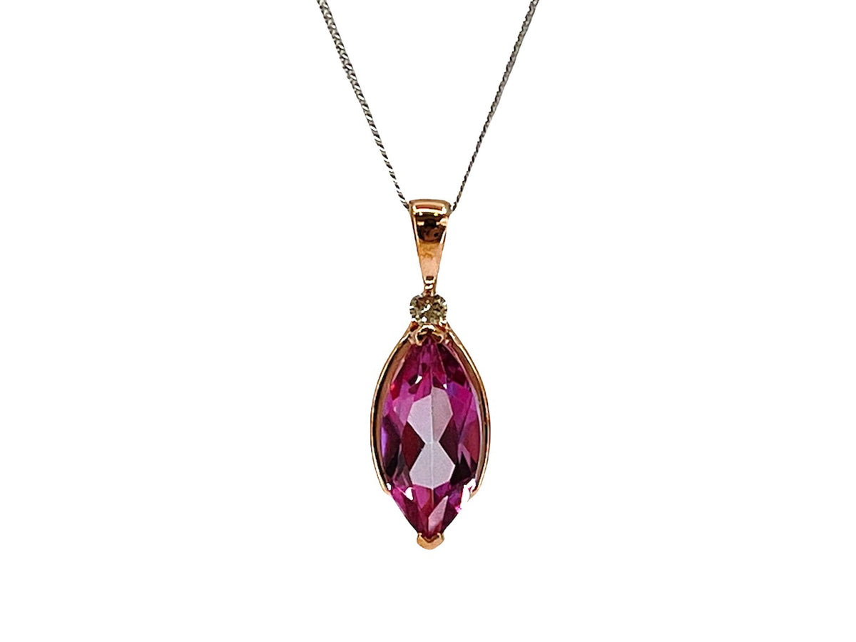 10K Rose Gold 1.33cttw Genuine Pink Topaz and 0.03cttw Diamond Necklace, 18&quot;