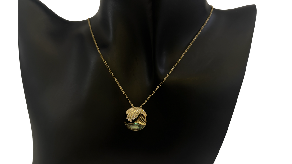 14K Yellow Gold 0.55cttw Abalone Shell and 0.17cttw Diamond Wave Necklace, 18&quot;