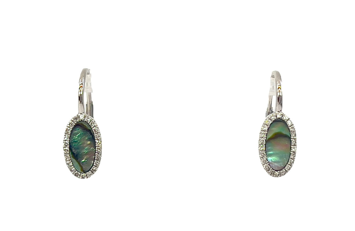 14K White Gold Abalone Shell and 0.14cttw Diamond Earrings