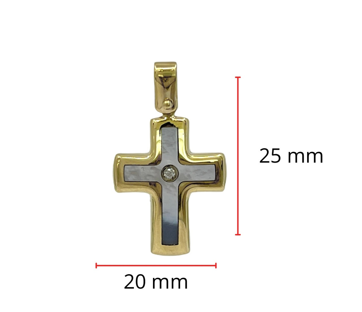 10K Yellow Gold Mother of Pearl and Cubic Zirconia Cross Charm