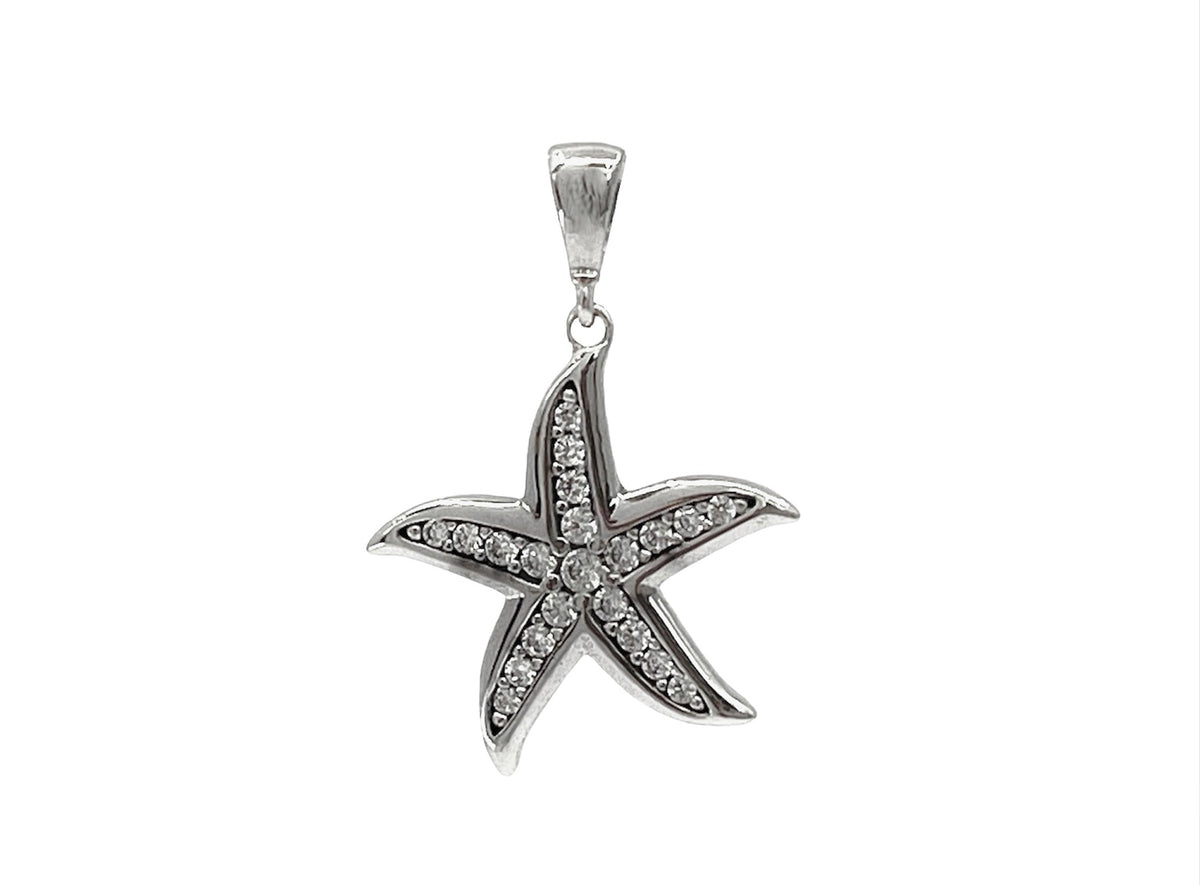 10K White Gold Starfish with Cubic Zirconia Charm - 23mm x 17mm