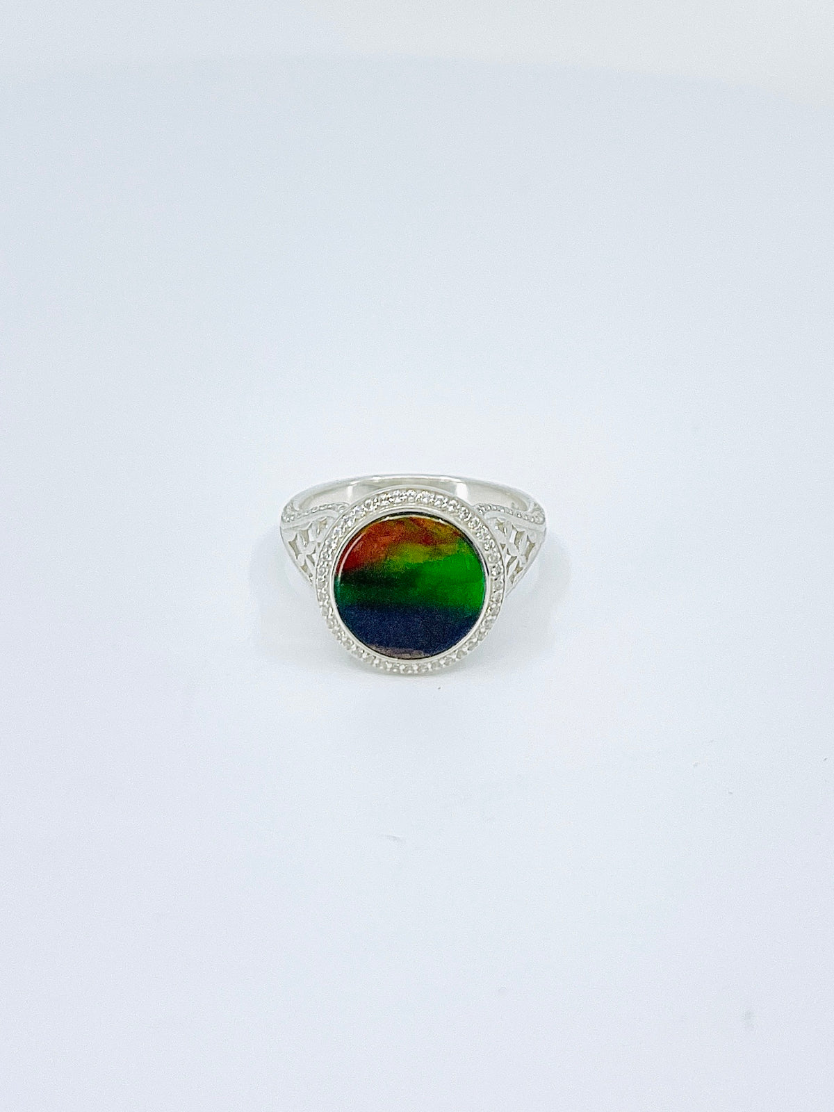 Sterling Silver &quot;AA&quot; Quality Ammolite Ring with Swarovski Crystal