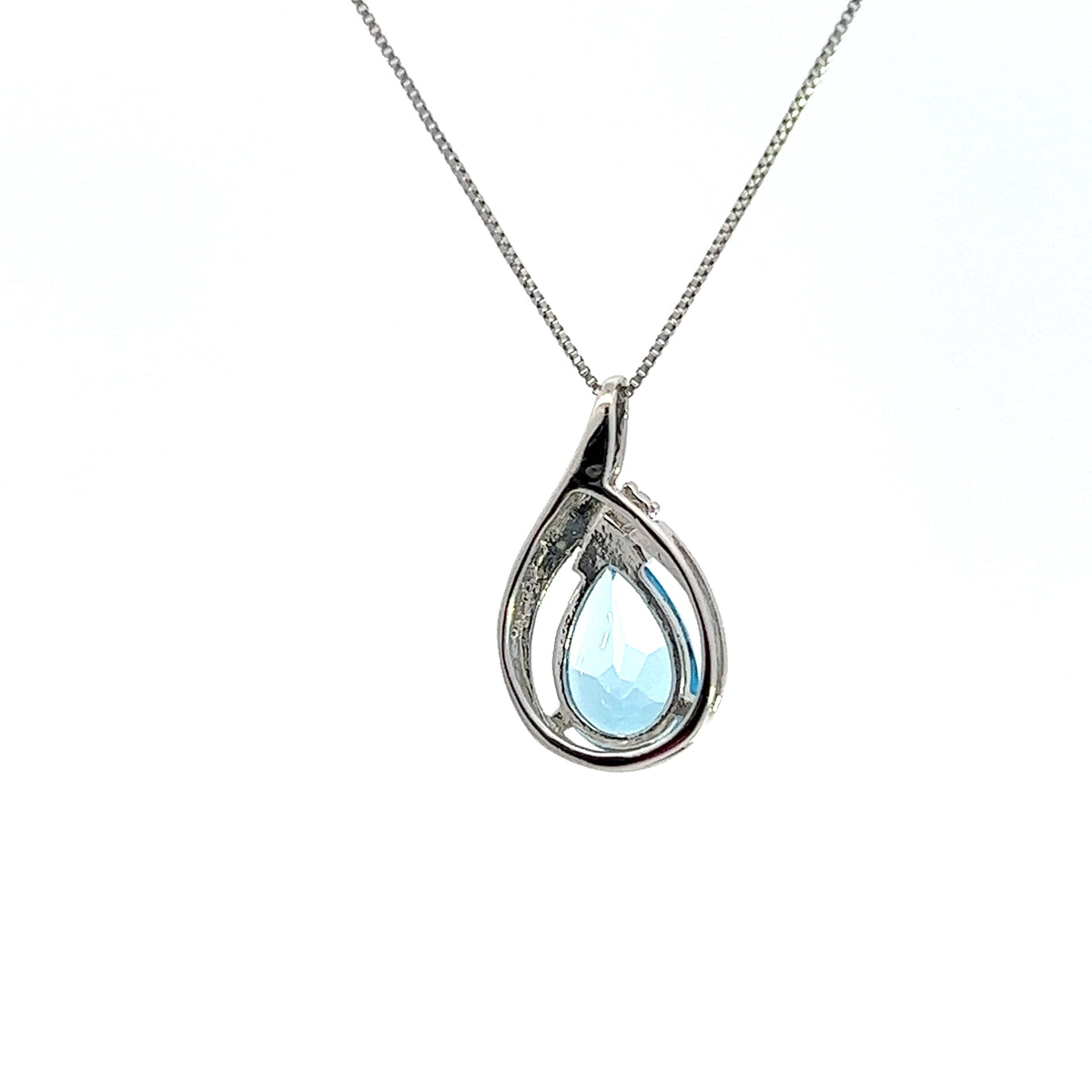 10K White Gold 9x6mm Blue Topaz and 0.015cttw Diamond Necklace - 18 Inches