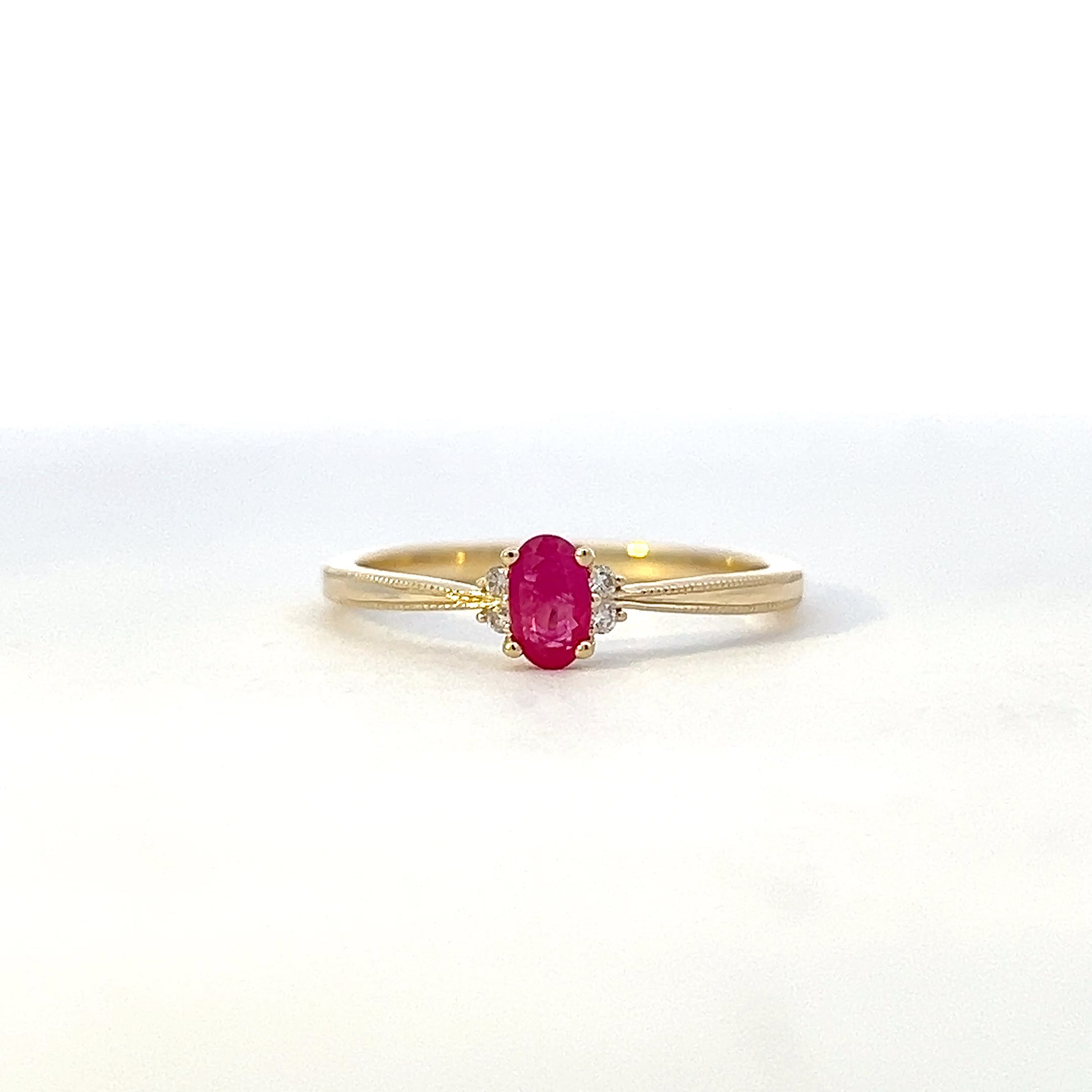 10K Yellow Gold Genuine Ruby & 0.03Cttw Diamond Ring - / 4.5