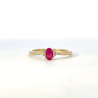 10K Yellow Gold Genuine Ruby & 0.03Cttw Diamond Ring