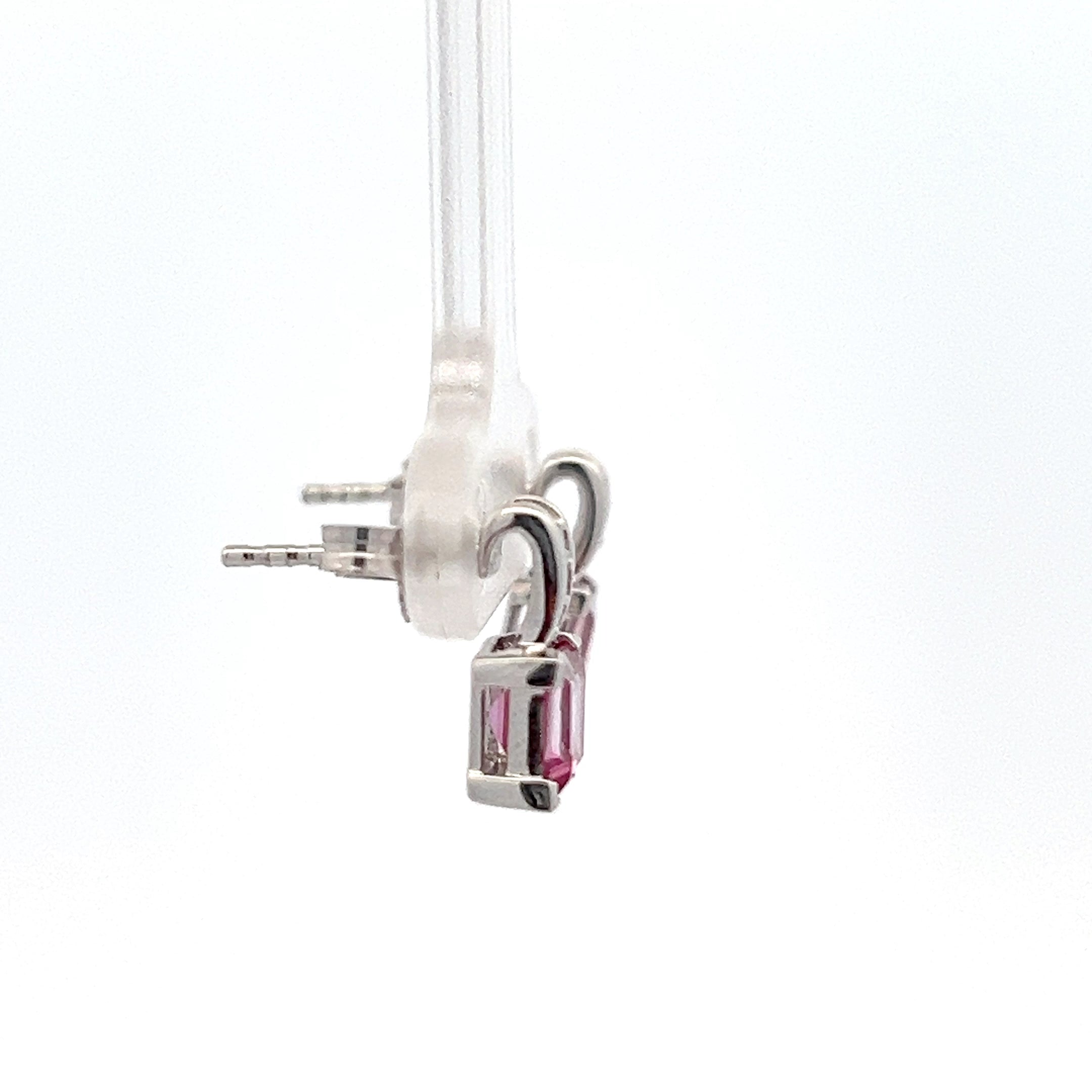 10K White Gold Pink Topaz and Diamond Earring - White gold