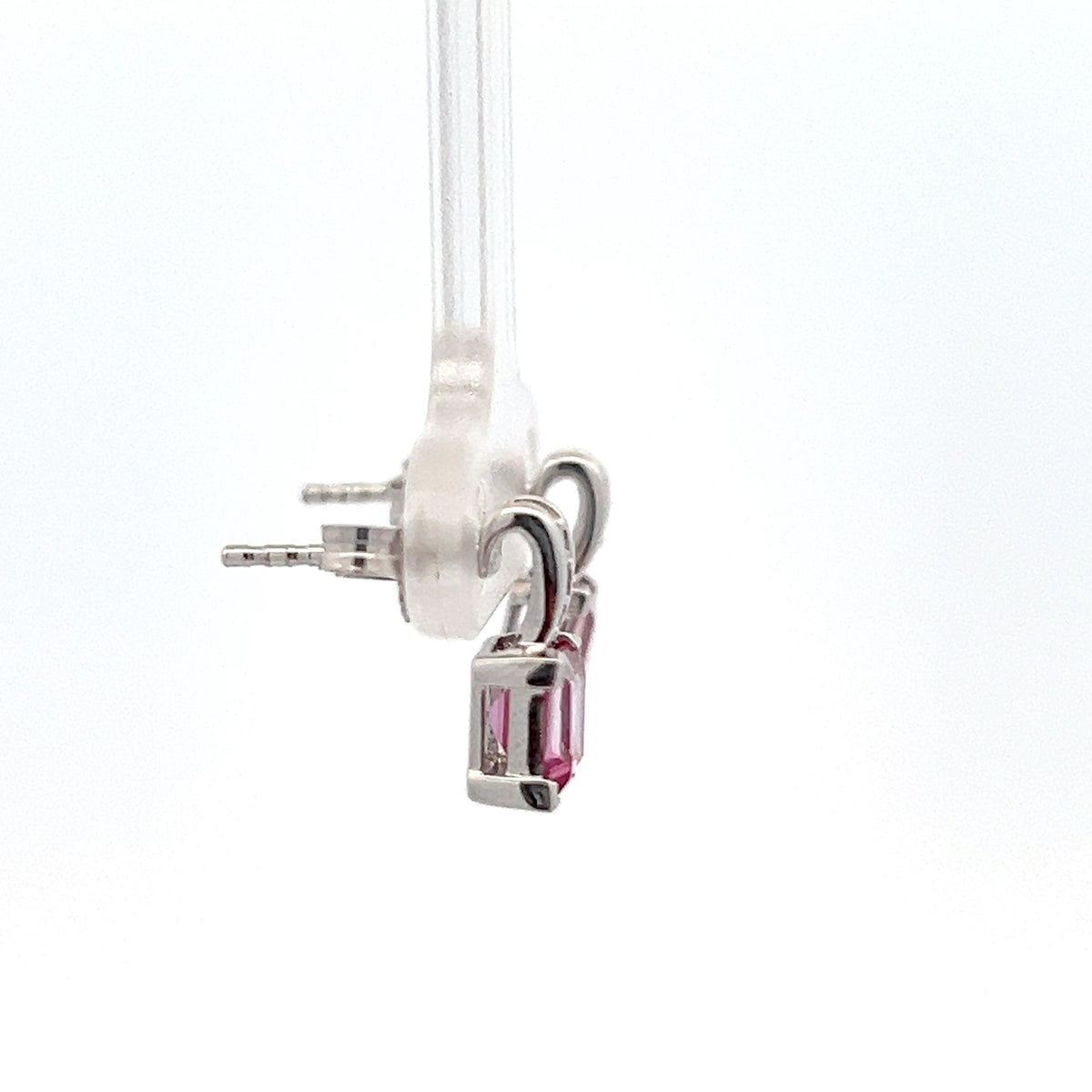 10K White Gold Pink Topaz and Diamond Earring