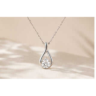 Sterling Silver Lab Grown Diamond Solitaire Twisted Necklace 18"