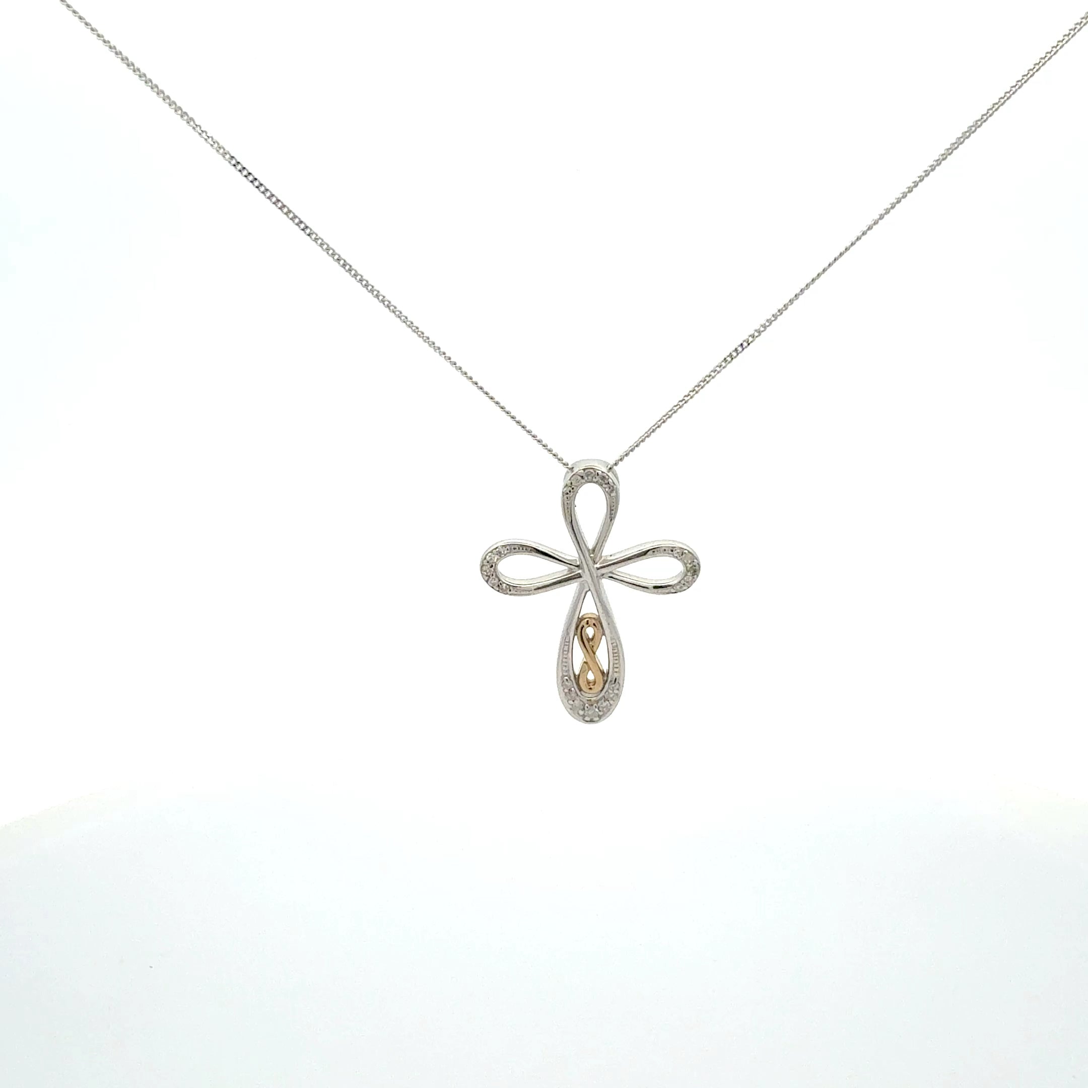10K White and Yellow Gold Diamond Cross Necklace