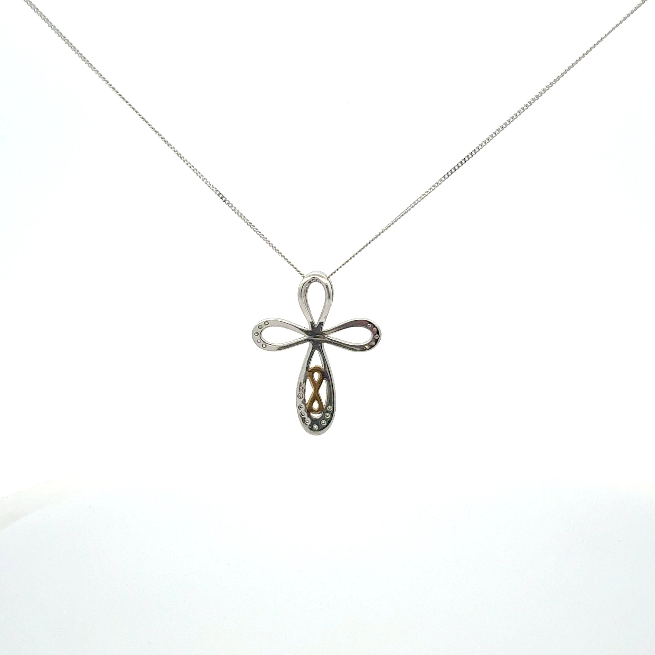 10K White and Yellow Gold Diamond Cross Necklace