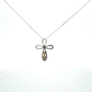 10K White and Yellow Gold Diamond Cross Necklace