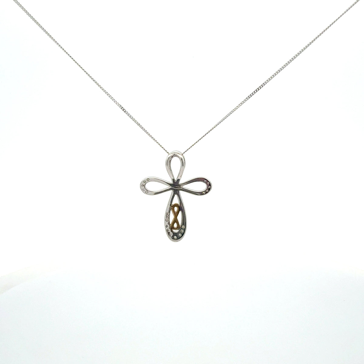 10K White and Yellow Gold Diamond Cross Necklace