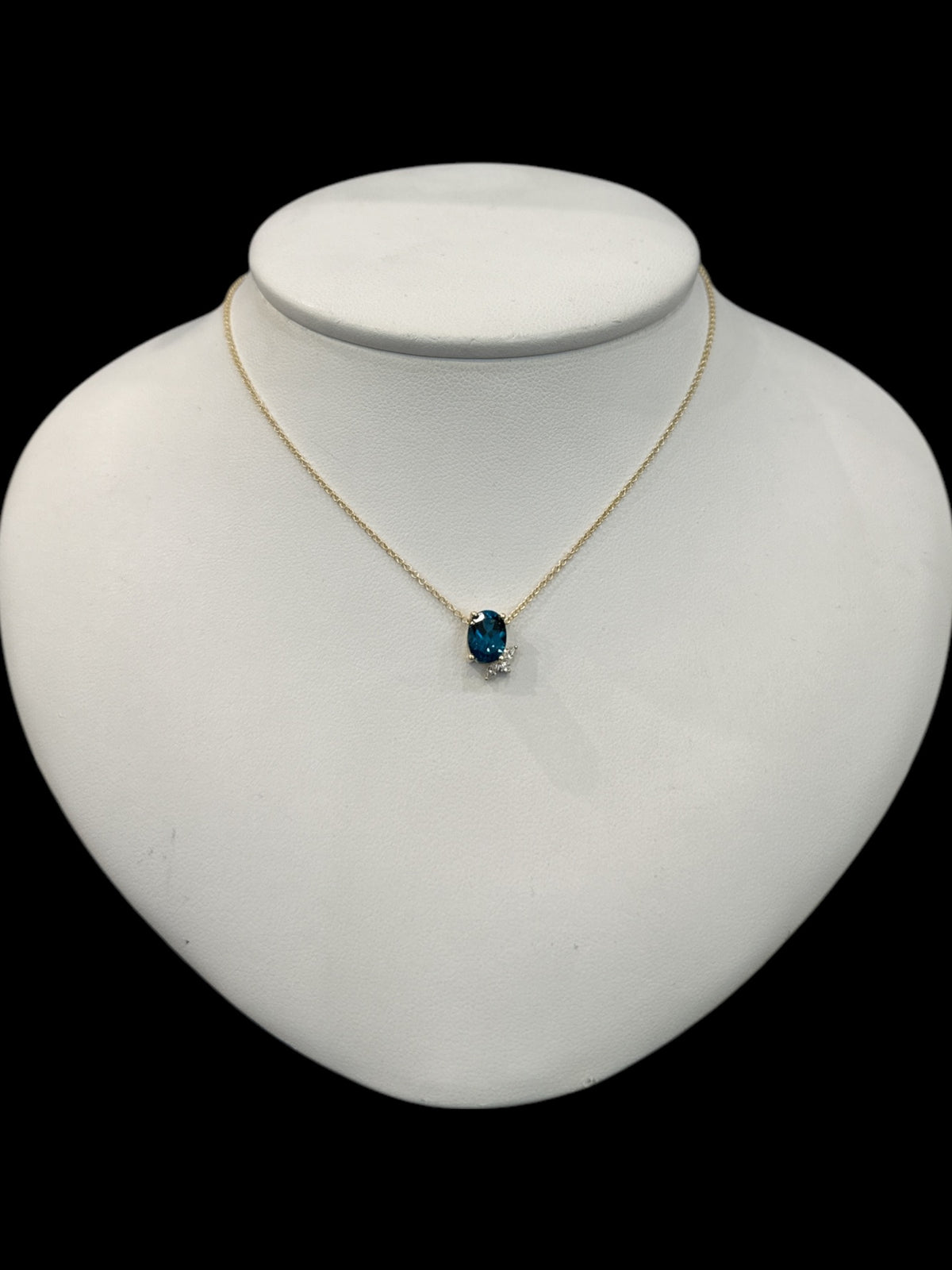 10K Yellow Gold London Blue Topaz and Diamond Pendant, 18&quot;