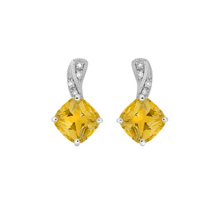 10K White Gold Prong-set Citrine Earrings with Diamond Accent