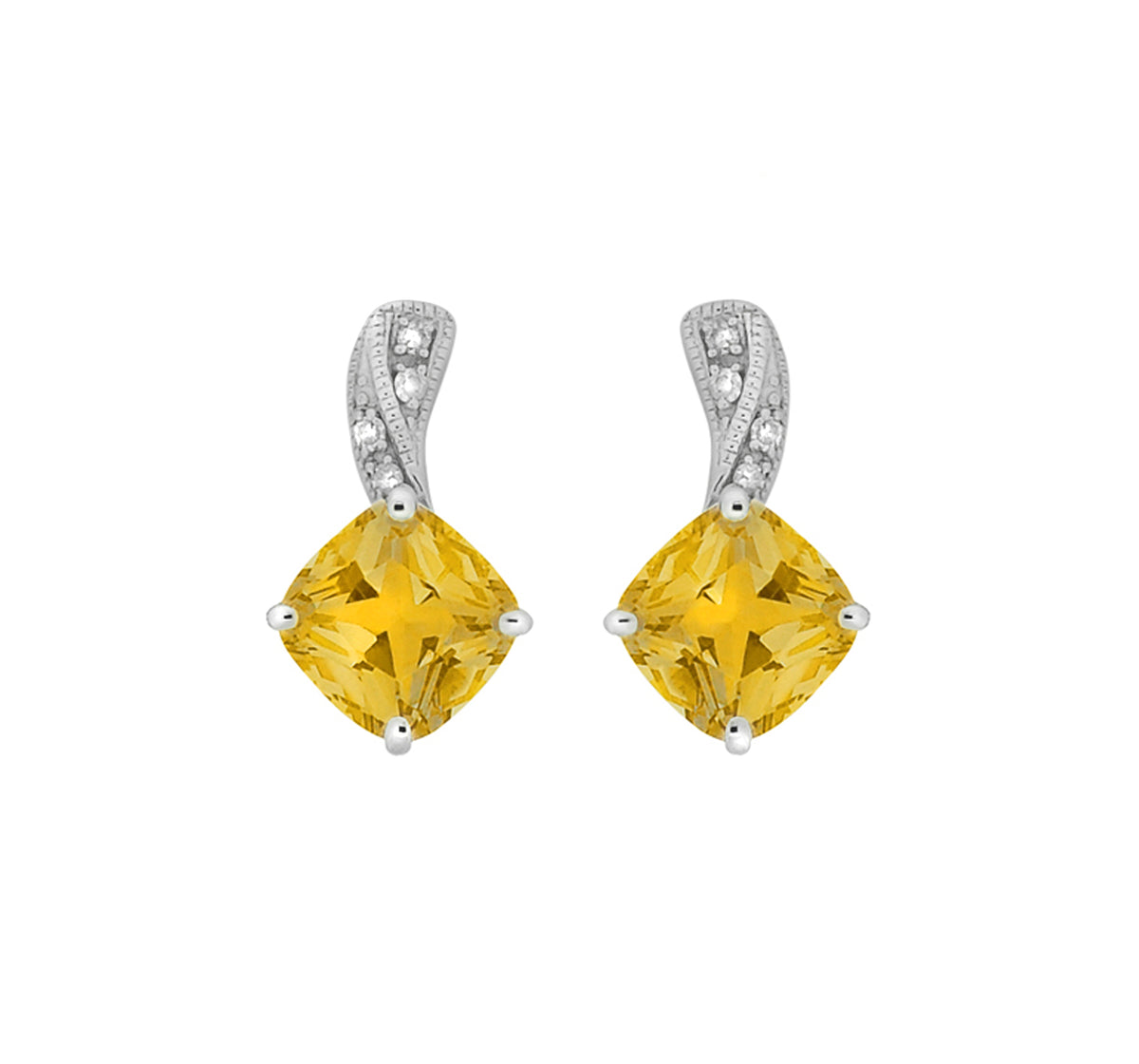 10K White Gold Prong-set Citrine Earrings with Diamond Accent