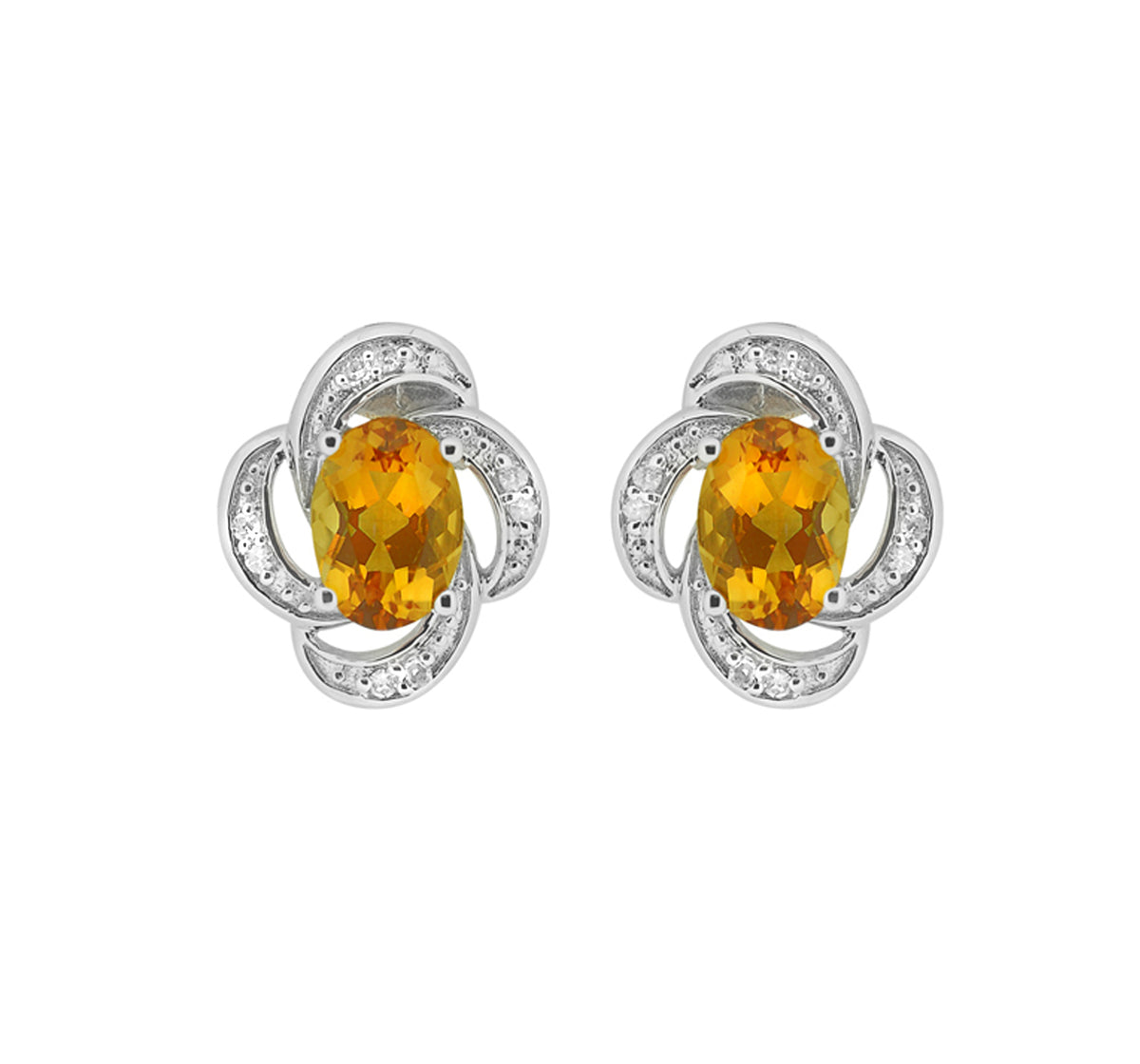 10K White Gold Prong-set Citrine Earrings with Diamonds