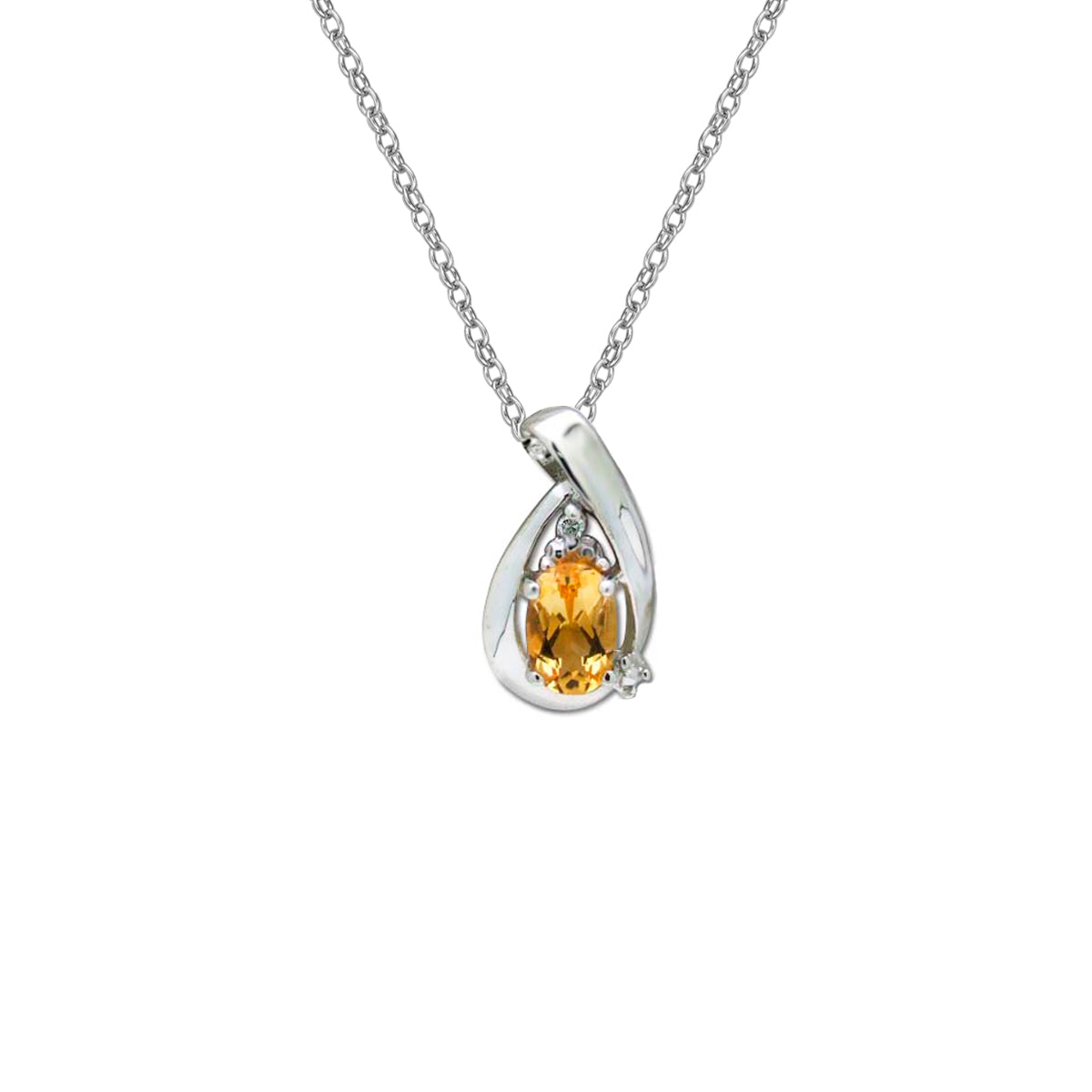 10K White Gold Prong-set Citrine pendant with diamond accent