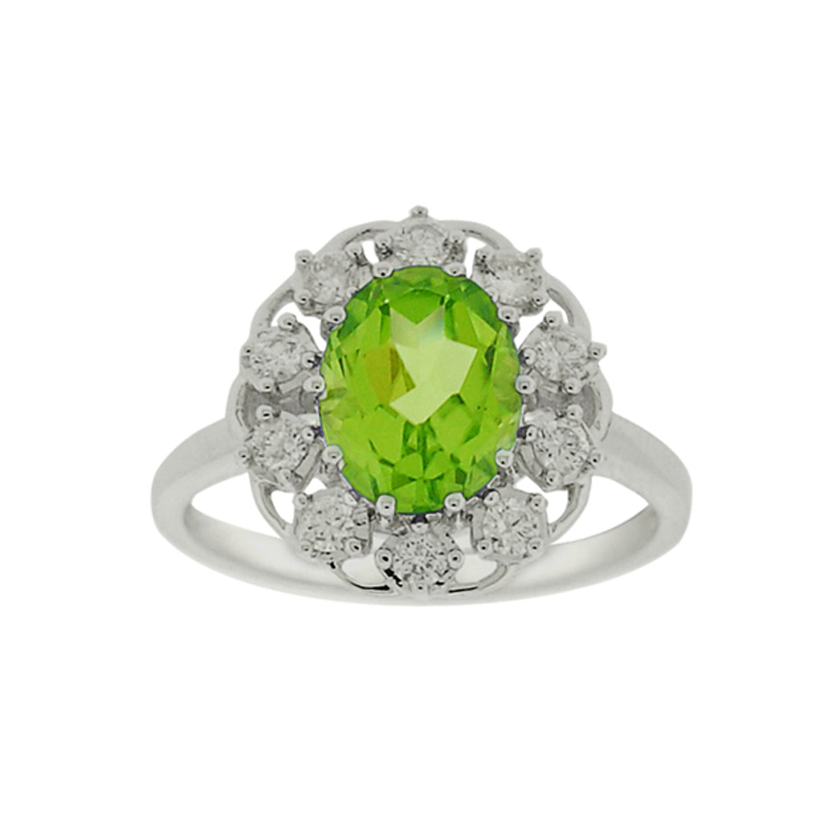 10K White Gold Oval Peridot Ring