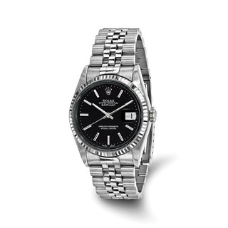 Rolex | Steel 36mm Jubilee Datejust Black Dial and 18k Fluted Bezel Watch | Pre-owned Independently Certified Swiss Crown USA