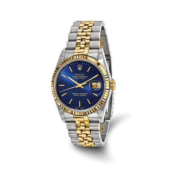 Rolex Pre-owned Rolex by Swiss Crown™ USA Pre-owned Independently Certified Rolex Steel and 18k 36mm Jubilee Datejust Blue Dial and Fluted Bezel Watch
