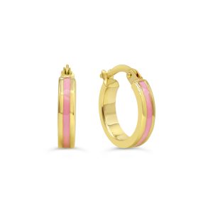 10K Yellow Gold Hoop Earring with Pink Enamel