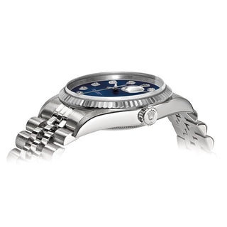 Swiss Crown™ USA Pre-owned Rolex-Independently Certified Steel 36mm Jubilee Datejust Blue Diamond Dial and 18k Fluted Bezel Watch