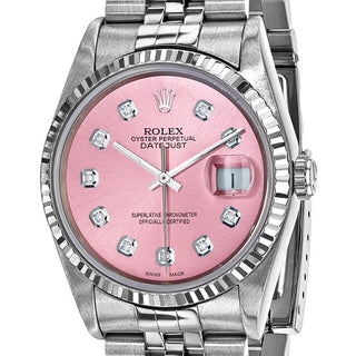 Swiss Crown™ USA Pre-owned Independently Certified Rolex Steel 36mm Jubilee Datejust Pink Diamond Dial and 18k Fluted Bezel Watch (Copy)