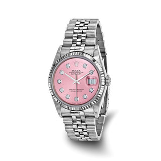 Swiss Crown™ USA Pre-owned Independently Certified Rolex Steel 36mm Jubilee Datejust Pink Diamond Dial and 18k Fluted Bezel Watch (Copy)