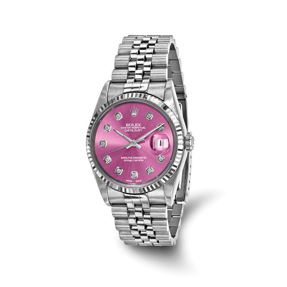 Swiss Crown™ USA Pre-owned Rolex-Independently Certified Steel 36mm Jubilee Datejust Pink Diamond Dial and 18k Fluted Bezel Watch