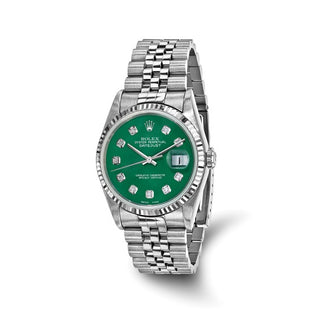 Rolex |Steel 36mm Jubilee Datejust Green Diamond Dial and 18k Fluted Bezel Watch - Independently Certified Swiss Crown™ USA